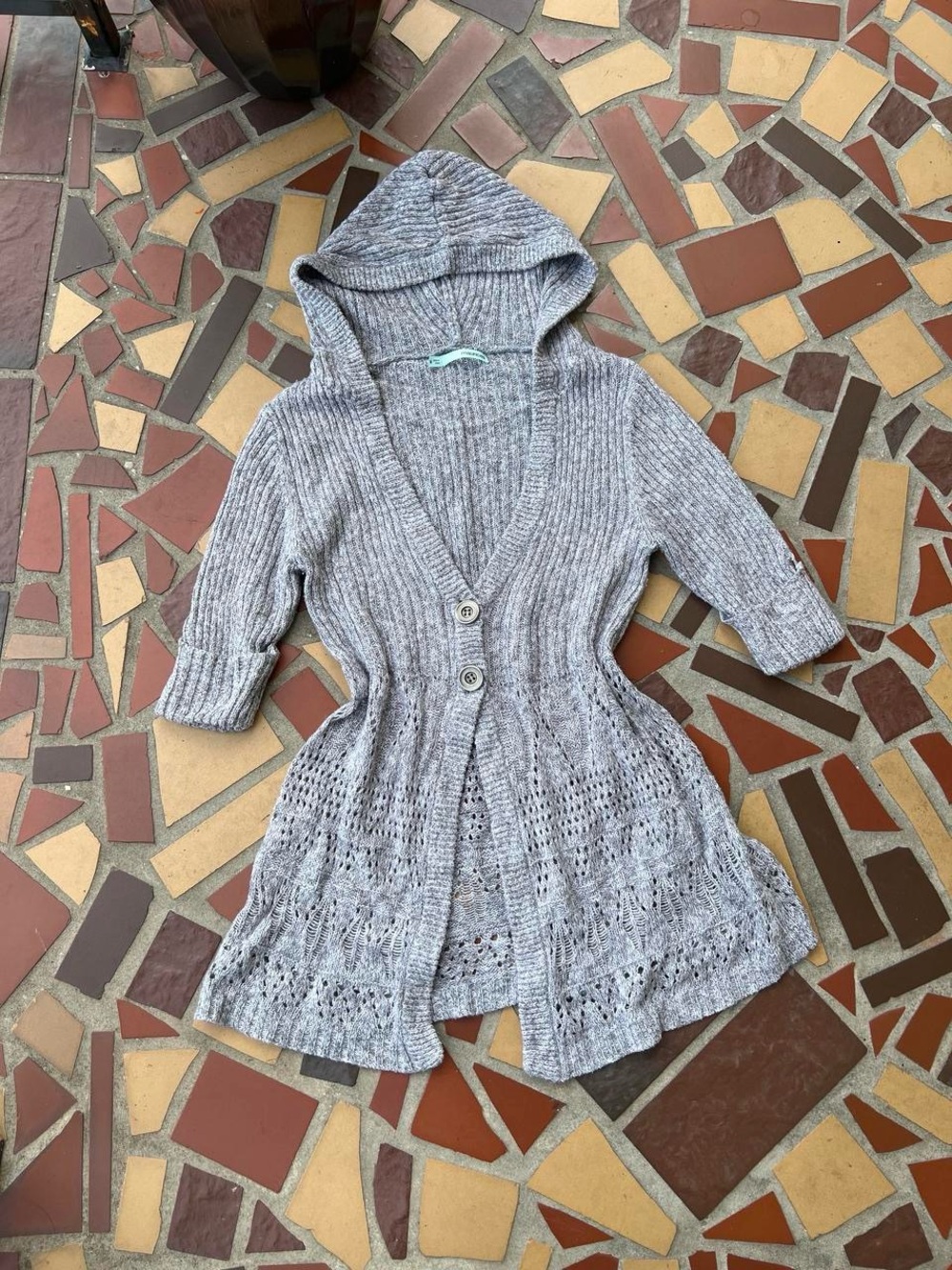 Maurices Light Gray Hooded Knit Cardigan